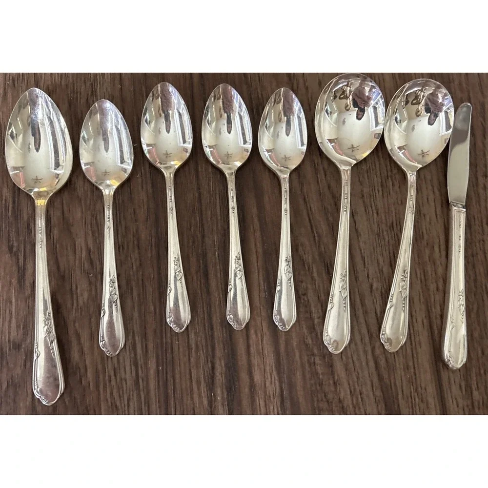 Wm A Rogers Vintage Silver Plate 1936 Meadowbrook Heather Mixed Spoons Knife